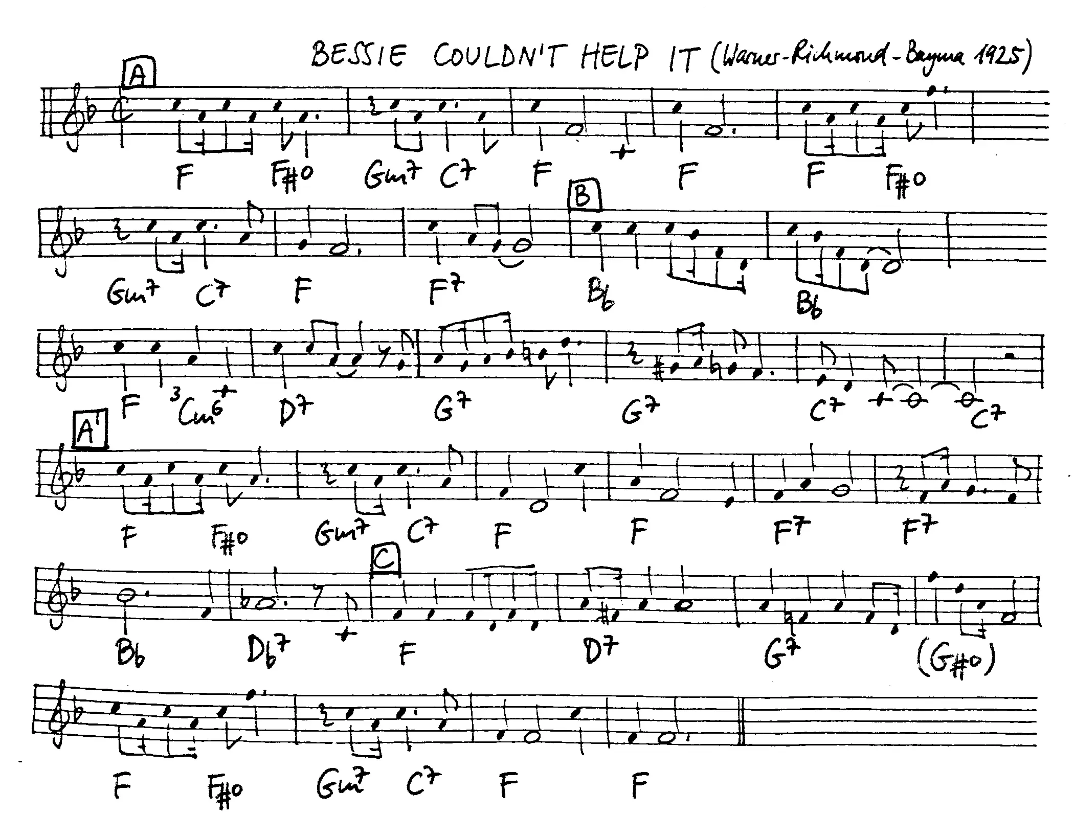 bessie couldn't help it free jazz leadsheet - Courtesy of the Jungle Jazz Band